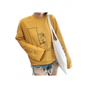 High Neck Character Printed Long Sleeve Leisure Sweatshirt