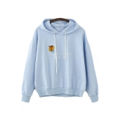 Squirrel Letter Embroidered Long Sleeve Hoodie