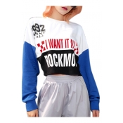 Color Block Letter Graphic Printed Long Sleeve Round Neck Sweatshirt