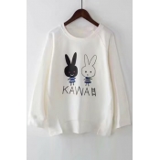 Rabbit KAWAII Letter Printed Round Neck Long Sleeve Sweatshirt