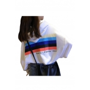 Letter Rainbow Striped Print Long Sleeve Dropped Shoulders Cropped Hoodie