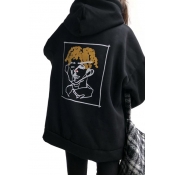 Abstract Character Drawstring Long Sleeve Oversized Hoodie