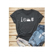 LOVE Letter Graphic Print Round Neck Short Sleeve T-Shirt