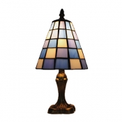 White and Blue Checkered Pattern Glass Shade Table Lamp in Tiffany Style