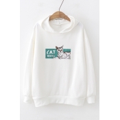 Cat Letter Graphic Print Long Sleeve Leisure Hoodie