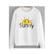 SUNNY Letter Sun Print Round Neck Long Sleeve Sweatshirt