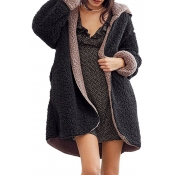 Winter Collection Warm Reversible Long Sleeve Hooded Plush Coat