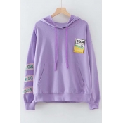 Graphic Embroidered Applique Long Sleeve Hoodie with Kangaroo Pocket