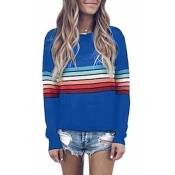 Contrast Rainbow Striped Round Neck Long Sleeve T-Shirt