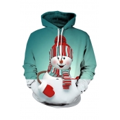 Cartoon Christmas Snowman Printed Long Sleeve Casual Hoodie with Pockets