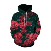 Fashion Fancy 3D Rose Pattern Long Sleeve Unisex Hoodie with Pockets