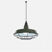 14'' W Single Light Industrial Pendant Light with Cage in Dark Green/Red Finish