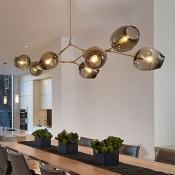 Post Modern 3/5/6/7/8/9 Heads Clear Glass Sphere LED Chandeliers in Black Dining Restaurant Bar LED