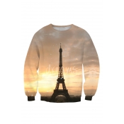3D Eiffel Tower Pattern Long Sleeve Crewneck Pullover Sweatshirt