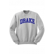 DRAKE Letter Print Round Neck Long Sleeve Pullover Sweatshirt