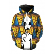 3D Pizza Ghost Pattern Long Sleeve Leisure Casual Yellow Hoodie