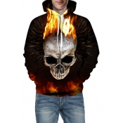 3D Fire Skull Pattern Long Sleeve Unisex Hoodie