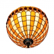 2-Light Tiffany Style Round Flush Mount Ceiling Fixture in Orange and White with 12