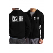 STAR Letter Graphic Print Zip Up Long Sleeve Hoodie with Pockets
