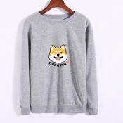 Lovely SHIBA INU Letter Animal Print Round Neck Long Sleeve Sweatshirt