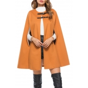 Winter's New Arrival Round Neck Buckle Embellished Neck Chocolate Poncho Coat