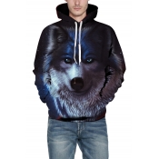 3D Cute Wolf Pattern Drawstring Hood Unisex Hoodie