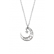 New Stylish Basic Simple Heart Moon Shaped Solid Silver Necklace
