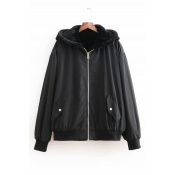 Winter's Long Sleeve Simple Solid Hooded Zip Up Casual Coat