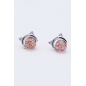 Lovely Cat Shaped Crystal Pink Earrings with Rubber Stopper