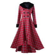 Winter's Classic Check Print Folded Collar Long Sleeve Double Breasted Midi Fit and Flared Dress