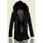 Men's Winter Hooded Long Sleeve Warm Cotton-Padded Inside Zip Up Longline Coat
