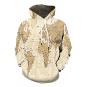 Hot Popular 3D Yellow Map Printed Long Sleeve Fitted Unisex Hoodie