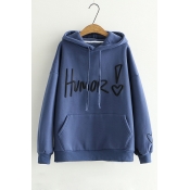Letter HUMOR Embroidered Long Sleeve Regular Fit Casual Hoodie