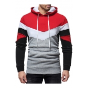 Men's Chic Black and Red Color Block Long Sleeve Slim Fitted Hoodie