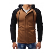 Winter's New Arrival Fashion Color Block Long Sleeve Zip Up Slim Hoodie for Men