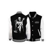 New Trendy Cartoon Character Printed Back Long Sleeve Stand Collar Baseball Jacket for Guys