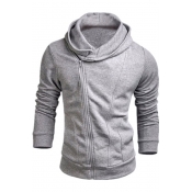 Unique Sloping Zip Up Long Sleeve Solid Fashion Slim Hoodie