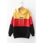 Fashion FEMINIST Letter Printed Long Sleeve Color Block Hoodie