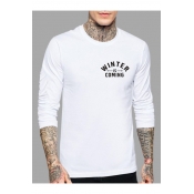 Letter WINTER IS COMING Chest HOUSE STARK Back Long Sleeve Crewneck Fitted T-Shirt