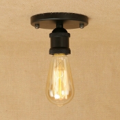 Open Bulb Single Flushmount Ceiling Light in Black for Hallway Kitchen Foyer