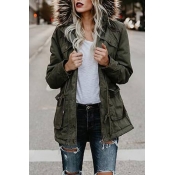 Winter's Long Sleeve Fur Hooded Multi-Pocket Embellished Zip Up Parka Coat