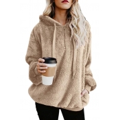 Women's Simple Long Sleeve Half Zip Front Plain Oversize Faux Fur Hoodie