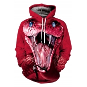 Hot Fashion 3D Red Snake Pattern Long Sleeve Pullover Sports Casual Hoodie