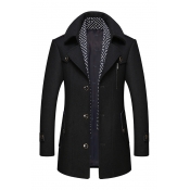 Fashionable Long SLEEVE Notched Lapel Collar Single Breasted Scarf Patched Long Wool Coat for Men