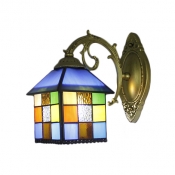 Lantern Shade Mosaic Wall Lamp Tiffany Style Stained Glass Decorative Wall Sconce