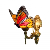 Butterfly Wall Lamp Animal Tiffany Style Wall Sconce Stained Glass in Navy Blue/Scarlet Red