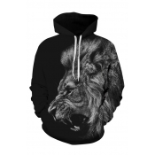 3D Animal Lion Pattern Long Sleeve Cool Black Unisex Hoodie