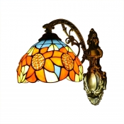 Sunflower Wall Lamp Tiffany Style Stained Glass Wall Sconce in Multicolor for Staircase