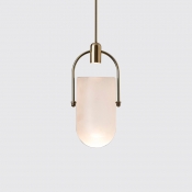 Frosted Glass Single Hanging Pendant Light in Gold Finish Post Modern Round Shade Suspension Light
