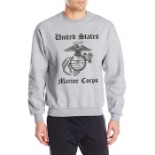 Cozy Long Sleeve Round Neck Cartoon Letter Printed Cotton Gray Sweatshirt for Guys